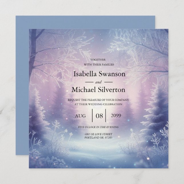 Lavender Winter Snowfall Serenade Wedding Einladung (Vorne/Hinten)