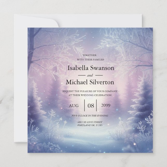 Lavender Winter Snowfall Serenade Wedding Einladung (Vorderseite)