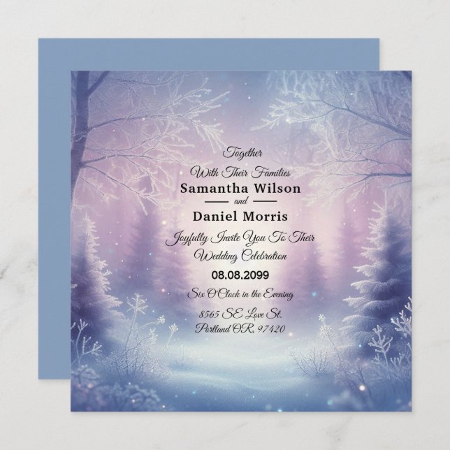 Lavender Winter Snowfall Serenade Wedding Einladung (Vorne/Hinten)