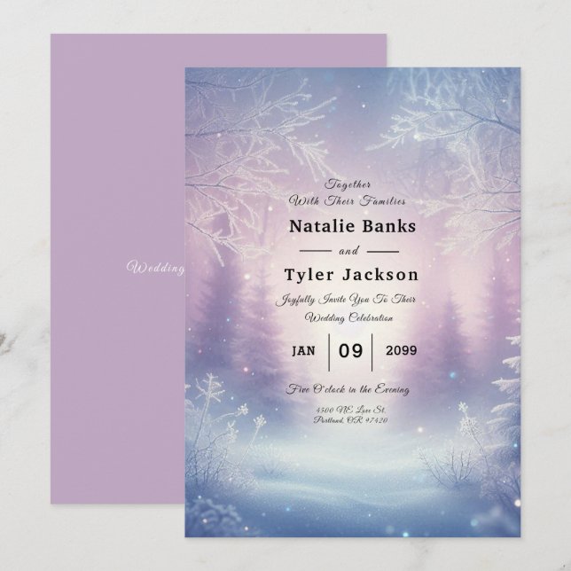 Lavender Winter Snowfall Serenade Wedding Einladung (Vorne/Hinten)