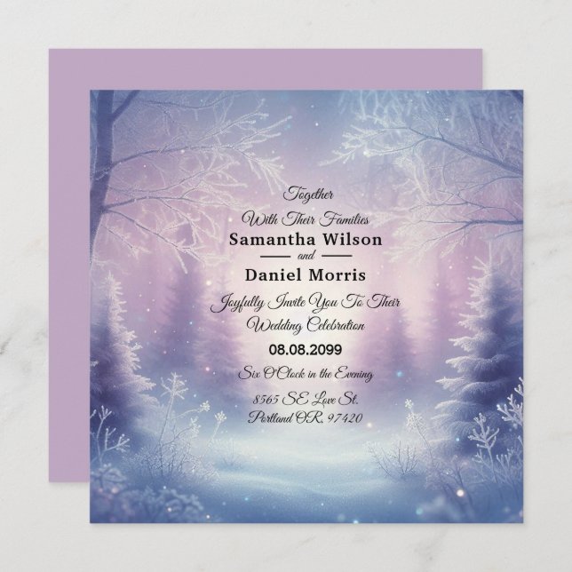 Lavender Winter Snowfall Serenade Wedding Einladung (Vorne/Hinten)