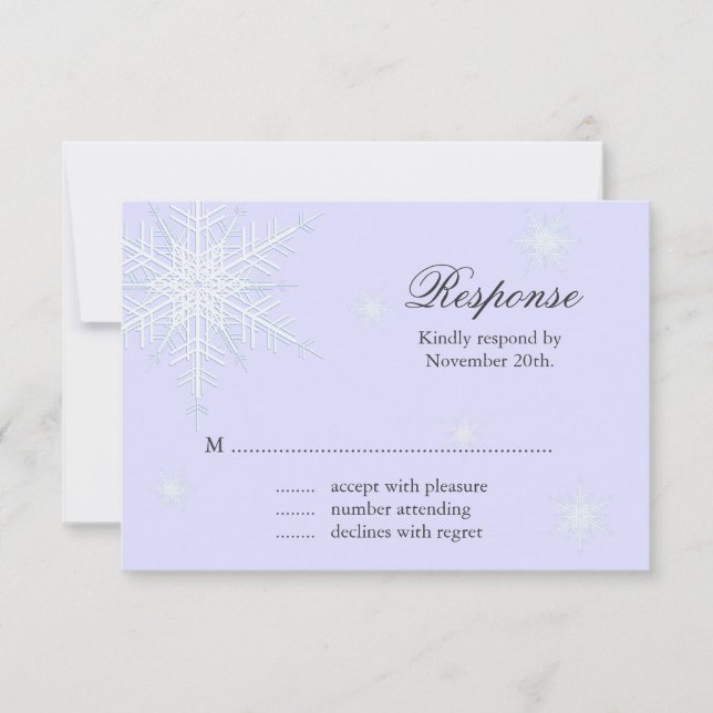 Lavender Winter Snowflake Wedding RSVP Karte (Vorderseite)