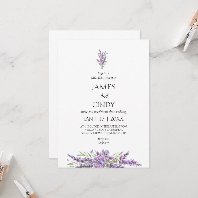 Lavender WishWedding Einladung (Vorderseite/Rückseite Beispiel)