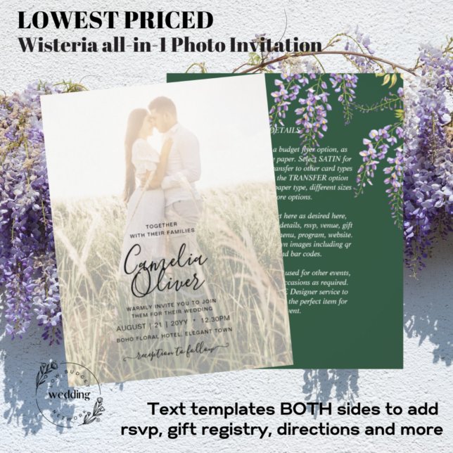 Lavender WISTERIA Emerald Green All-in-1 Wedding Flyer (Von Creator hochgeladen)