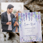 Lavender Wisteria Floral Arch Photo Save the Date  Ankündigungspostkarte<br><div class="desc">Lavender Wisteria Floral Arch Photo Save the Date | Romantic Purple Garden Wedding Announcement . Announce your upcoming celebration with this elegant lavender wisteria floral arch photo save the date card, designed for romantic garden and outdoor weddings. The front of the card features cascading watercolor wisteria blooms in soft lavender...</div>