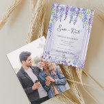 Lavender Wisteria Garden Romantic Photo Wedding Ankündigung<br><div class="desc">Lavender Wisteria Garden Photo Save the Date Card | Purple Floral Wedding Announcement . Announce your upcoming celebration with this elegant lavender wisteria floral arch photo save the date card, designed for romantic garden and outdoor weddings. The front of the card features cascading watercolor wisteria blooms in soft lavender and...</div>