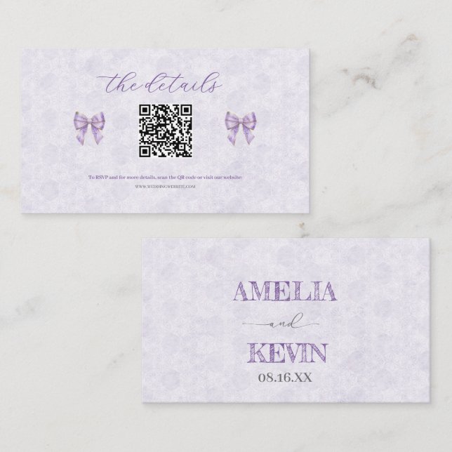 Lavender Wisteria Ribbon – Japanese-Inspired Platzkarte (Vorne/Hinten)