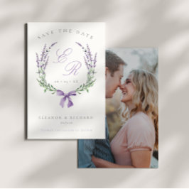 Lavender Wreath & Bow Monogram Wedding Foto Save The Date