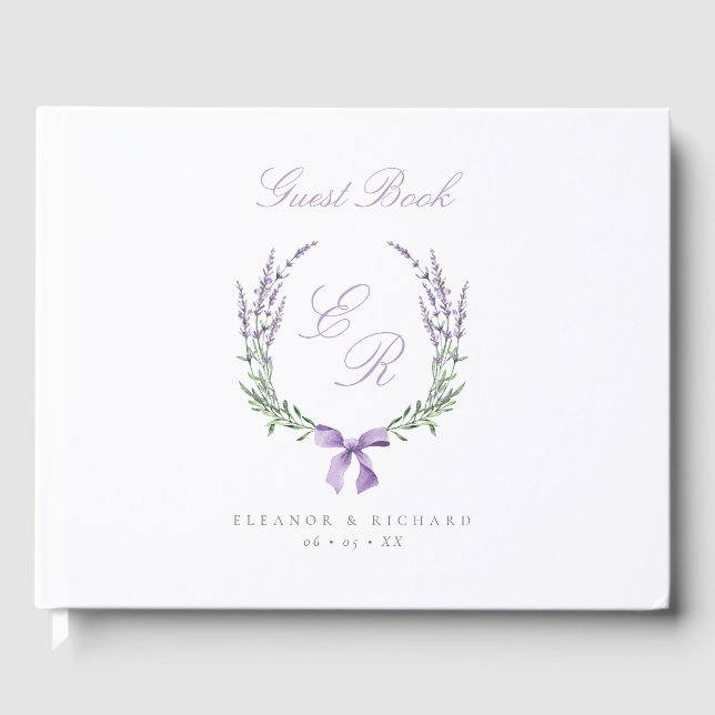 Lavender Wreath & Bow Monogram Wedding Gästebuch (Vorderseite)