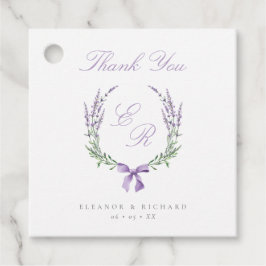 Lavender Wreath & Bow Monogram Wedding Vielen Dank Geschenkanhänger