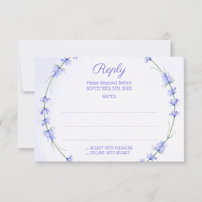 Lavender Wreath Monogram Wedding Reply Cards RSVP Karte (Vorderseite)