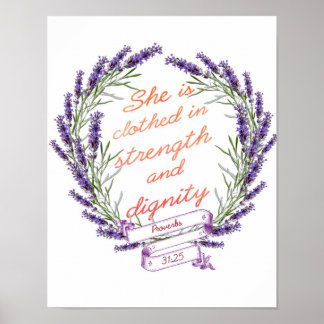 Lavender Wreath Strength Dignity Bible Verse Art Poster