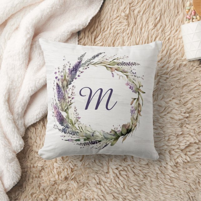 lavender Wreath with Monogram  Kissen (Decke)