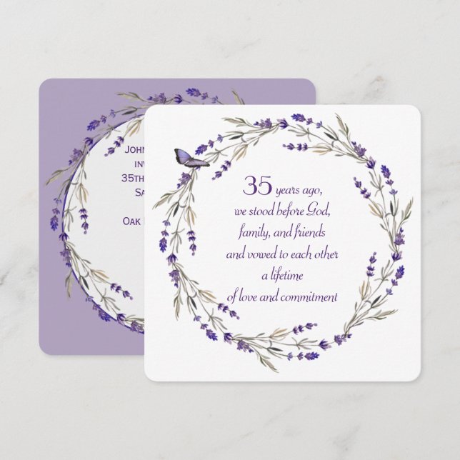 Lavender Wreath zum 35. Jahrestag Einladung (Vorne/Hinten)
