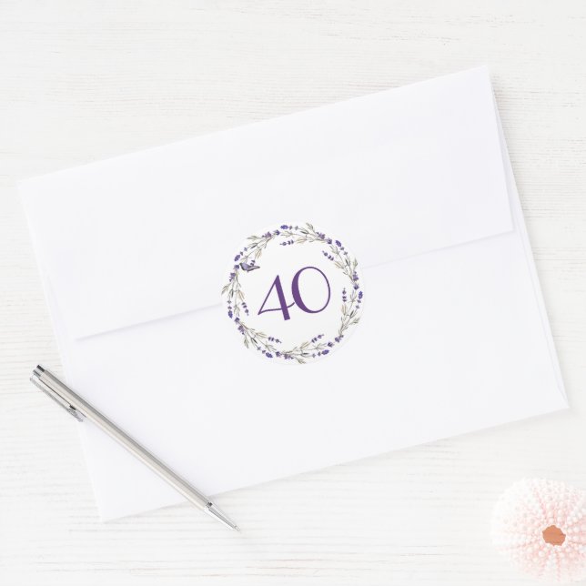 Lavender Wreath zum 40. Jubiläum Runder Aufkleber (Umschlag)