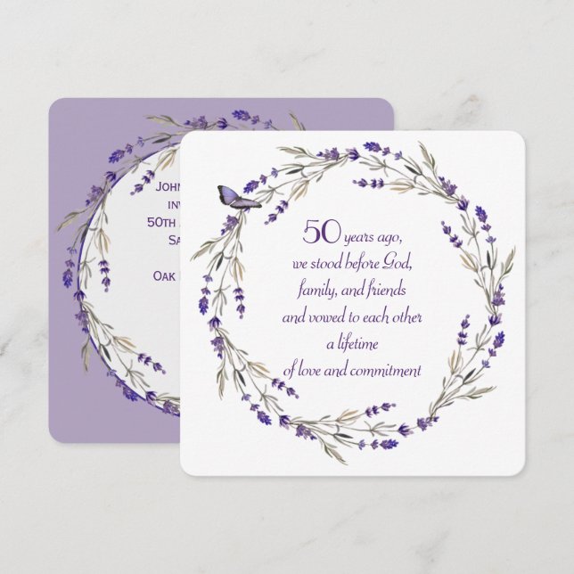 Lavender Wreath zum 50. Jahrestag Einladung (Vorne/Hinten)