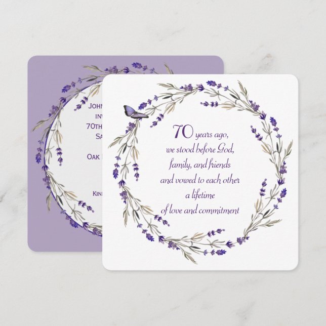 Lavender Wreath zum 70. Jahrestag Einladung (Vorne/Hinten)