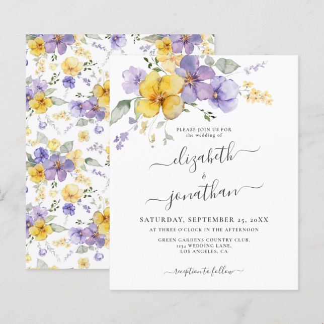 Lavender Yellow Lila Budget Einladung zur Hochzeit (Vorne/Hinten)