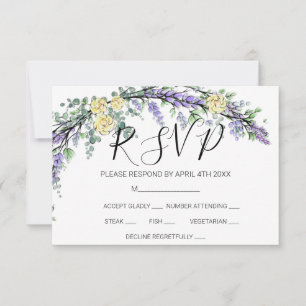 Lavender Yellow Rose und Eucalyptus RSVP Card Karte