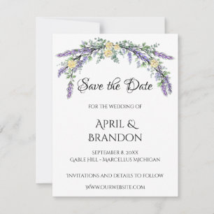 Lavender Yellow Rose und Eukalyptus Wedding Save The Date