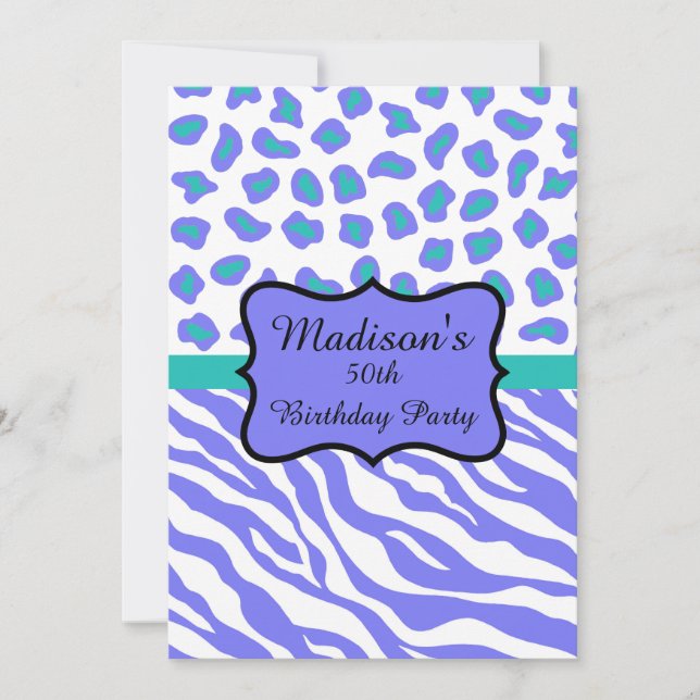 Lavender Zebra Leopard Invitation 50e anniversaire (Devant)