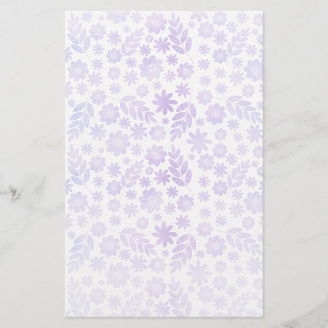 Lavenderhandgezeichnetes Blumenmuster Briefpapier (Vorderseite)