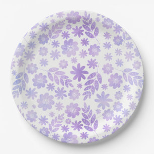 Lavenderhandgezeichnetes Blumenmuster Pappteller
