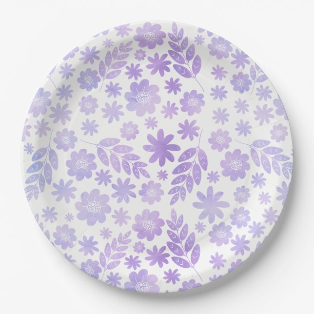 Lavenderhandgezeichnetes Blumenmuster Pappteller (Vorderseite)
