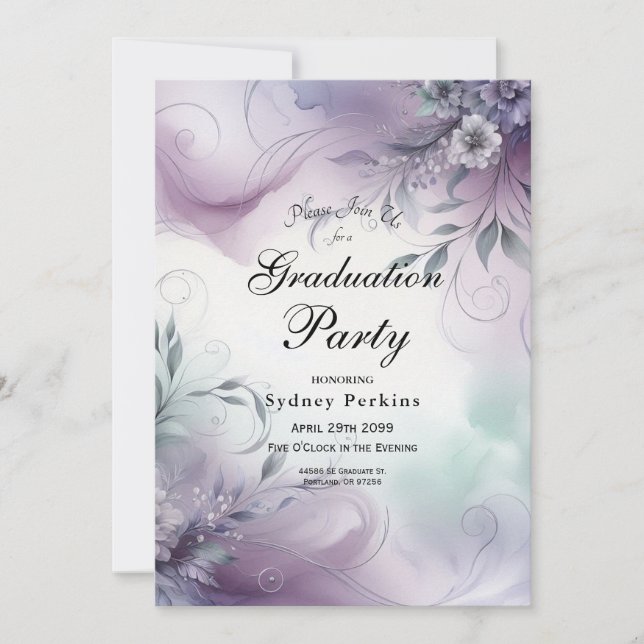 Lavendernebel und Aquarell Whispers-Abschluss Einladung (Vorderseite)