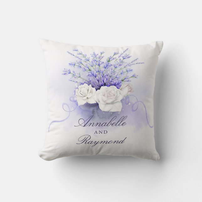 Lavenders Bouquet Elegante Watercolor Kissen (Vorderseite)