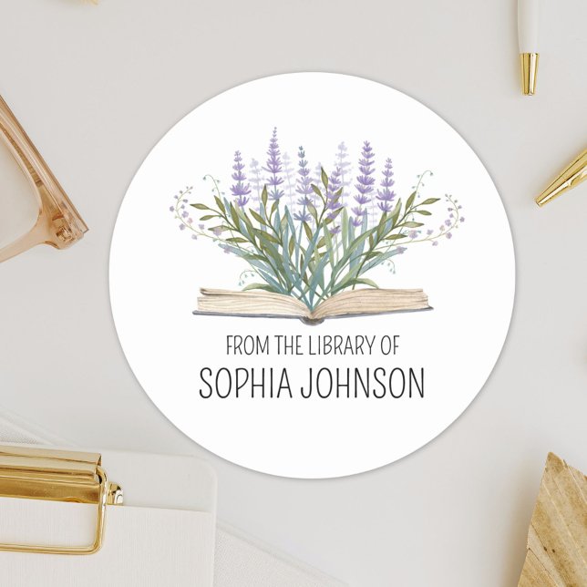 Lavenders on Book From the Library of Bookplate Runder Aufkleber (Close up)