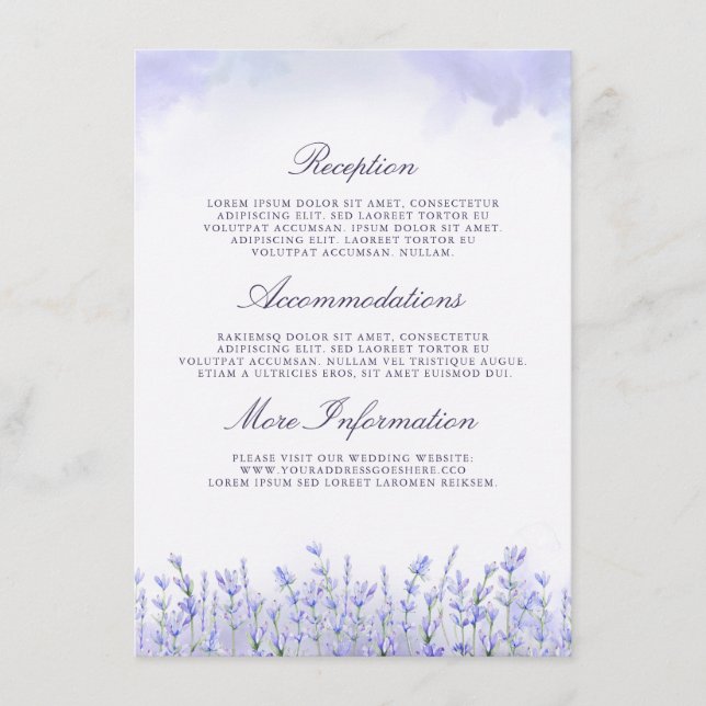 Lavenders Wedding Details Guest Begleitkarte (Vorderseite)
