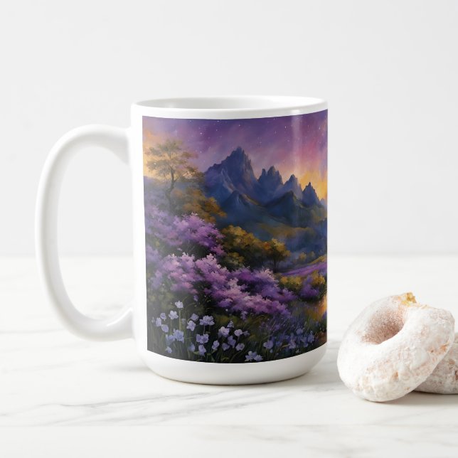 Lavendertal bei Morgendämmerung Kaffeetasse (Mit Donut)