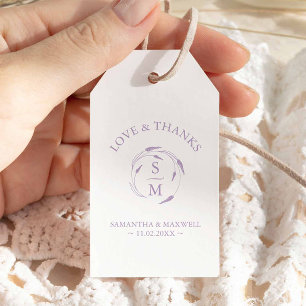 Lavenderthemed Favor Tags Monogram Wappen Geschenkanhänger
