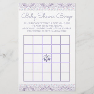 Lavener Lace Girl Babydusche Bingo Card
