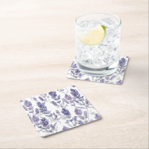 Lavenfelder   Lila Aquarell-Blumenmuster Rechteckiger Pappuntersetzer