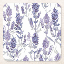 Lavenfelder | Lila Aquarell-Blumenmuster Rechteckiger Pappuntersetzer