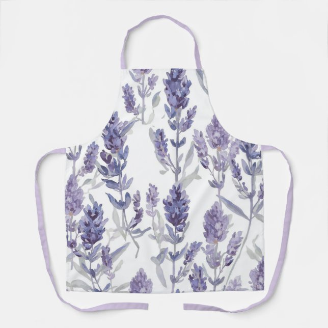 Lavenfelder | Lila Aquarell-Blumenmuster Schürze (Vorderseite)