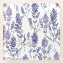 Lavenfelder | Lila Wasserfarben-Blumenmuster Glasuntersetzer