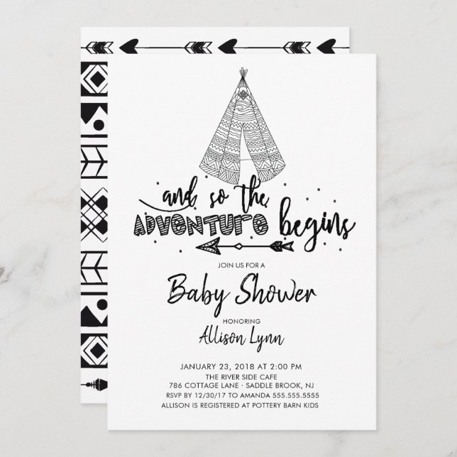 L'aventure commence Baby shower Invitation (Devant / Derrière)