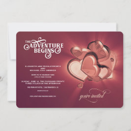L'aventure commence Rose Gold Hearts Invitation