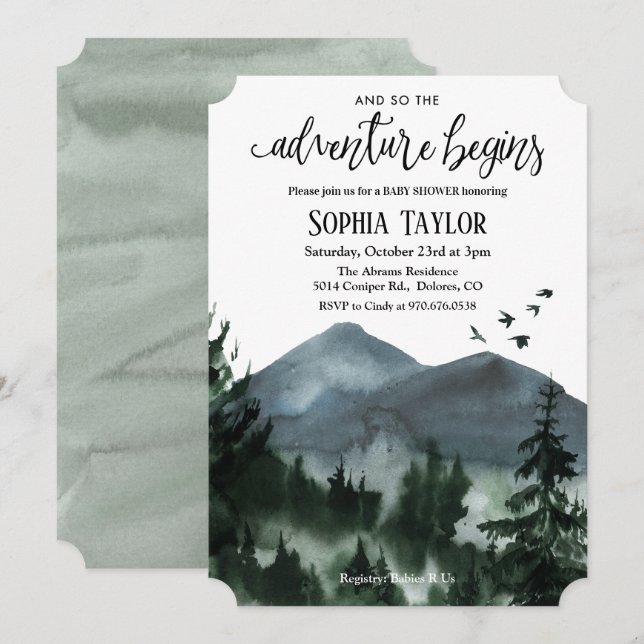 L'aventure commence une invitation Baby shower (Devant / Derrière)