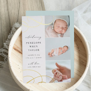 Laver   Multi Photo Gold Foil Faire-part de naissa