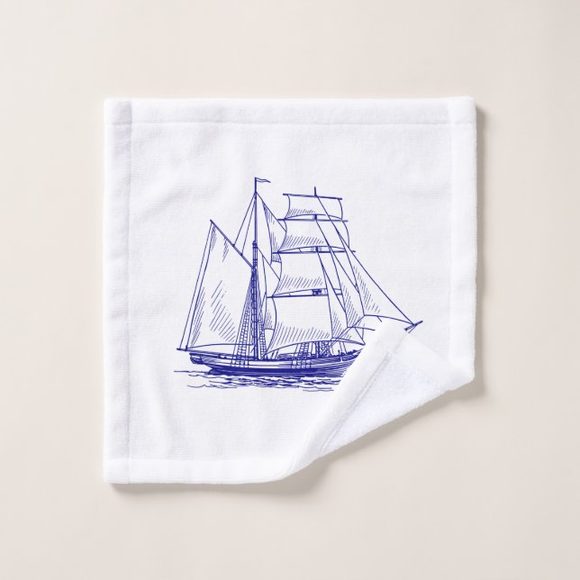 Laver tissu chic nautique bleu voilier (Gant de toilette)