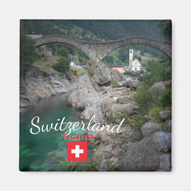 Lavertezzo-Brücke mit Flagge, Schweiz Magnet (Vorne)