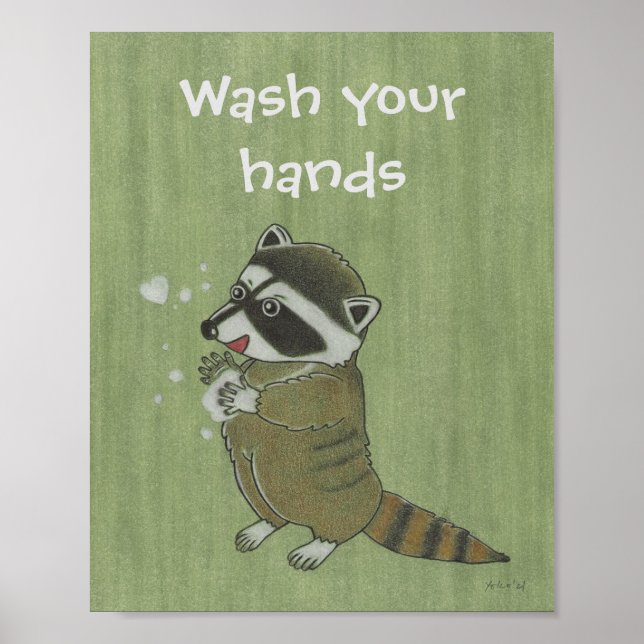"Lavez-vous les mains" Poster animal Raccoon (Devant)