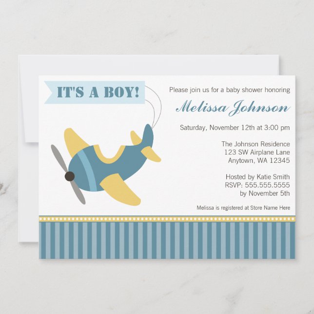L'avion barre des invitations de baby shower de (Devant)