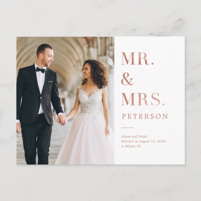 Lavish Glow Rose Gold Wedding Ankündigung Postkarte (Vorderseite)