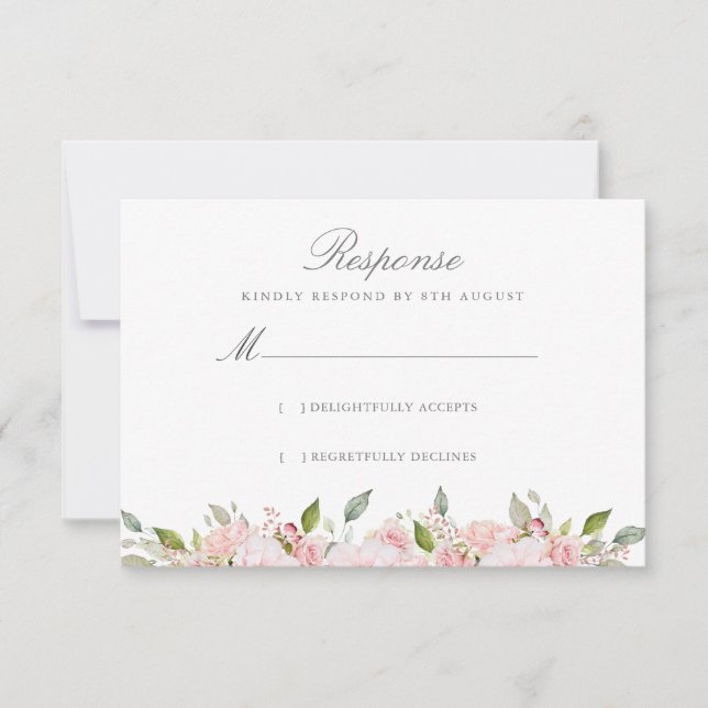 Lavish Pink Roses Wedding RSVP Karte (Vorderseite)
