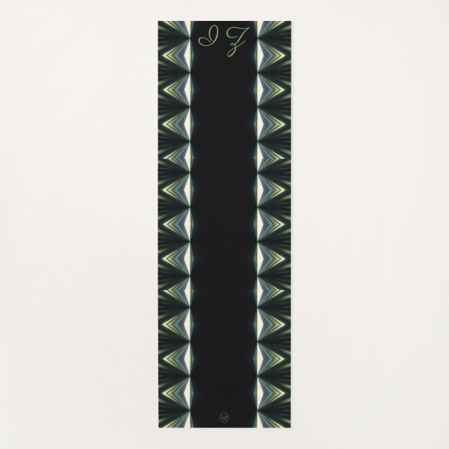 Lavishishon Monogram Black Green Piped Edging Yogamatte (Vorderseite)
